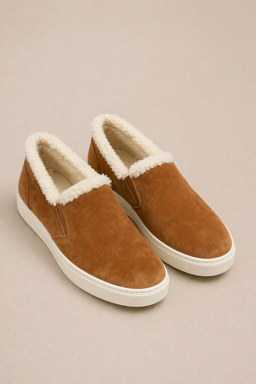 M.Gemi Luciana Shearling Suede Platform Sneakers 39.5 Cognac Slip On Italy
